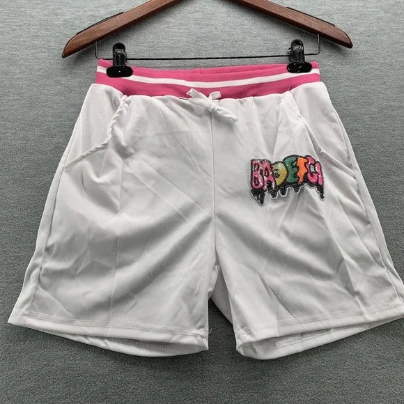 Women White Bodycon Shirts & Shorts with Sequined Front Logo Set Size XXL (A41) - Picture 5 of 13